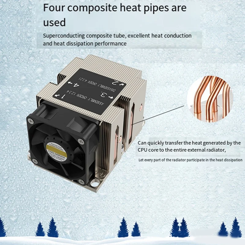 LGA3647-2U-R83 Cooler 240W For Lga 3647 Narrow Type Radiator 2U Heat Sink 4 Heat Pipe Side Blow Cooling Fan - Image 5