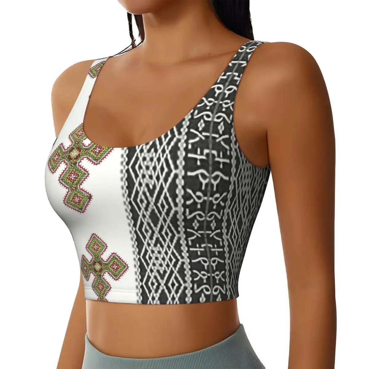 Sujetadores deportivos de alto impacto de arte etíope Habesha personalizados para mujeres, camisetas sin mangas cortas de yoga para entrenamiento sin costuras