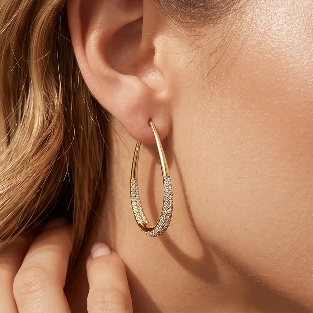 BXINY All Moissanite Teardrop Hoop Earrings Pure S925 Silver Diamond Open Cuff Drop Earrings for Women Luxury Daily Wear Jewelry