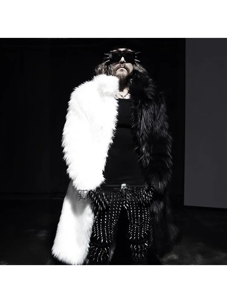 Winter Fashion Faux Fur Black White Color Blocking Heavy Comfortable Charming Commuting Minimalist Lapel Exquisite Outerwear