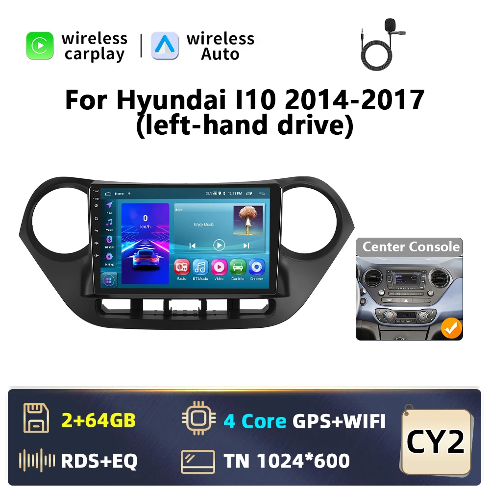 Podofo Carplay 4G Android 2 din Autoradio Voor Hyundai I10 2014-2017 Android Auto GPS Navigatie WiFi DSP Bluetooth RDS FM Audio