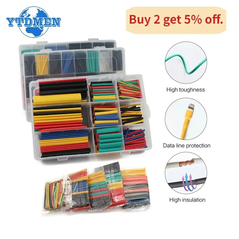 127-750PCS Heat-shrink Tubing Thermoresistant Tube Heat Shrink Wrapping Kit Electrical Connection Wire Cable Insulation Sleeved