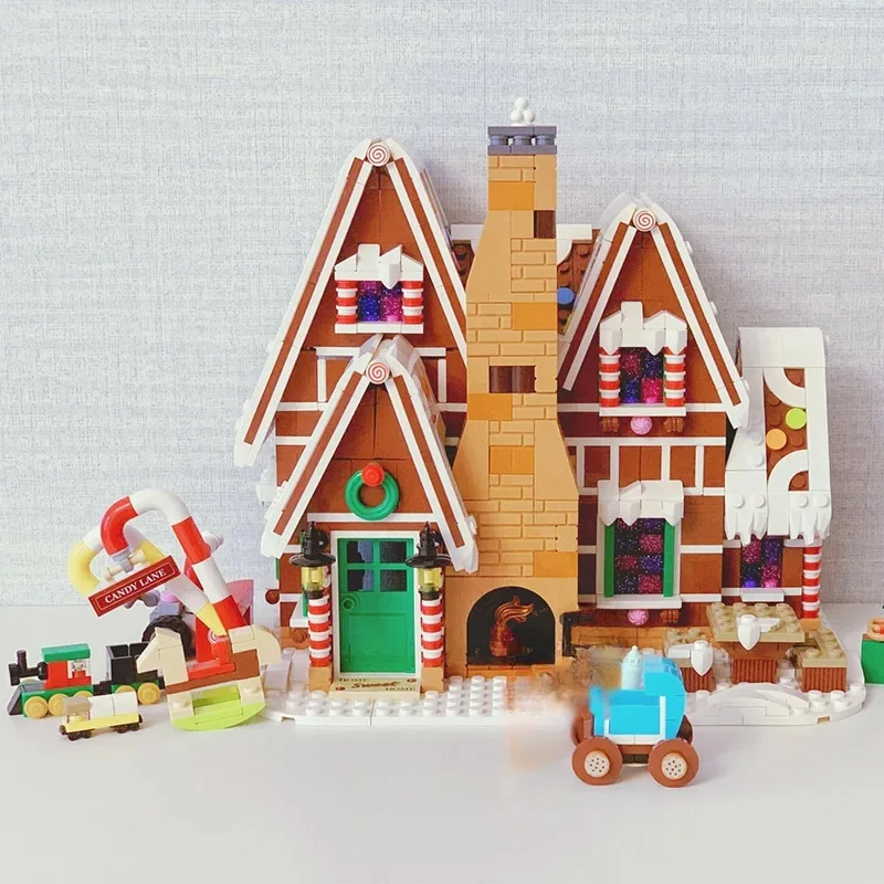 Santa Claus Christmas Gingerbread House Scenery With Light Building Blocks Bricks MOC 10267 Winter Village Kid Assembly Toy Gift