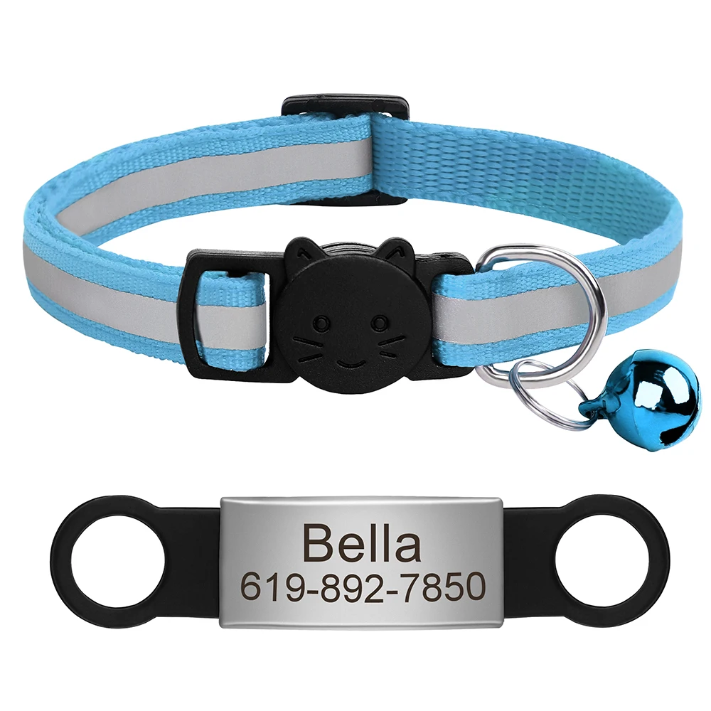 Aangepaste kattenhalsband Reflecterende kattenhalsband Gratis gegraveerd Puppy Kitten Huisdier ID Naambordketting met bel Anti-verloren voor katten