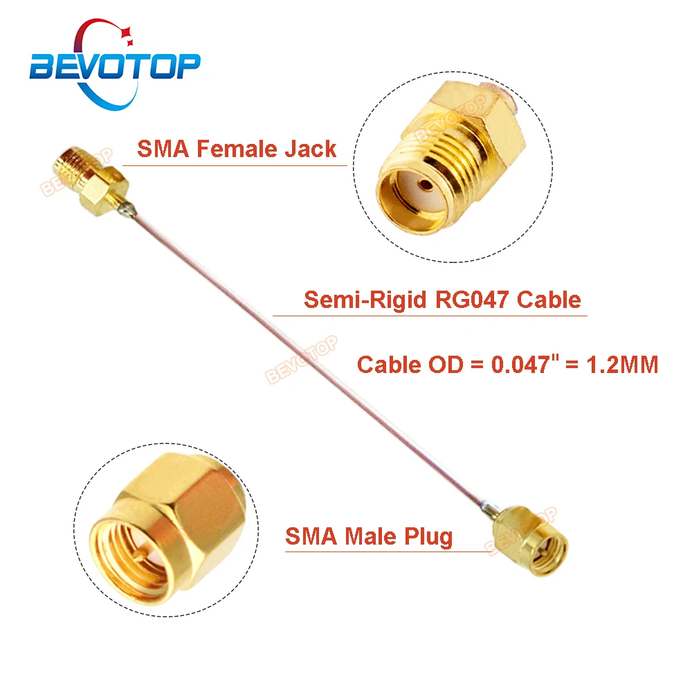 2PCS/LOT Semi-Rigid 047 Cable SMA Male to SMA Female Jack OD 0.047