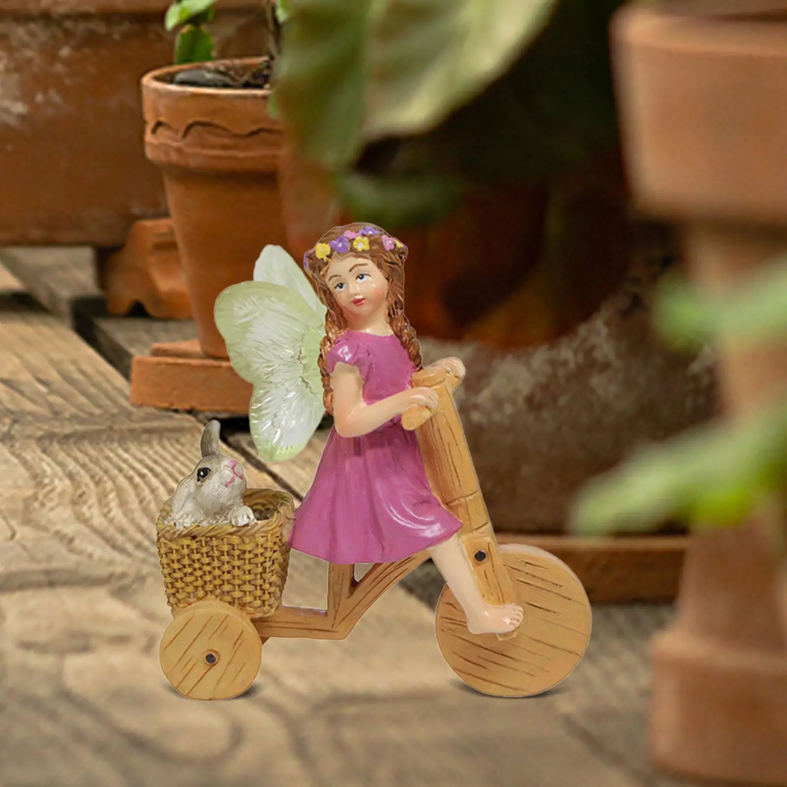 Miniature Fairy Garden Statue Cycling Fairy Statue Planter Pot Decoration Resin Figurine Outdoor Decor Fairy Garden Accessory