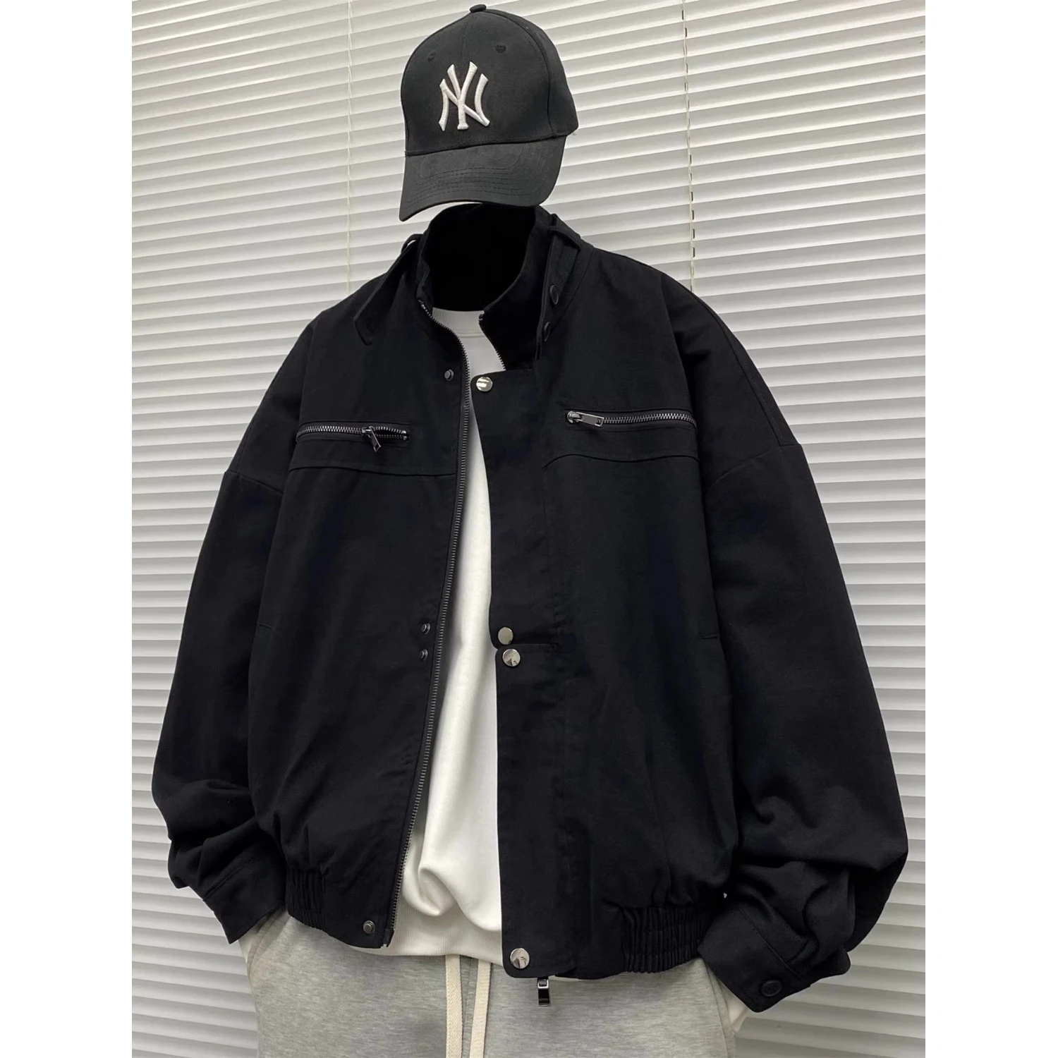 

American Barn Sle Stand Collar Workwear Jaet Men's Vintage Casual Loose Top Warmth Youth ular Winter Zipper Sve