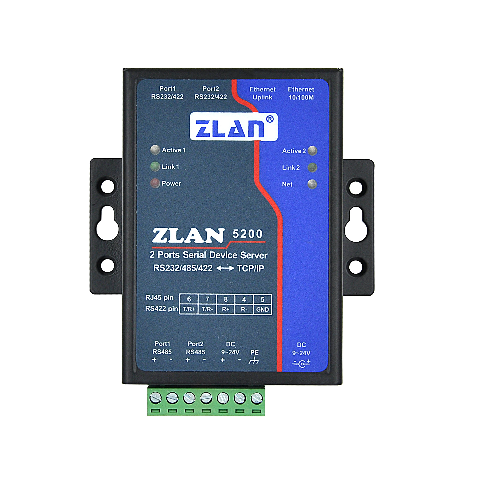 2-портовый коммутатор ZLAN5200 RS232 RS485 RS422 на Ethernet RJ45