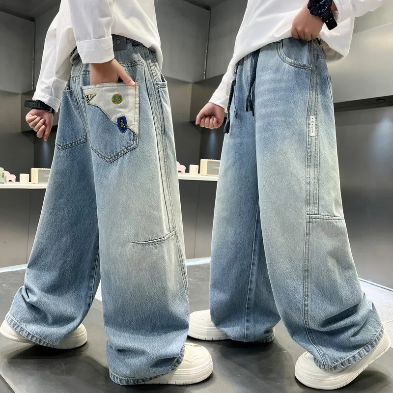 New Spring Children Loose Straight Classic Jeans For Tween Boy Fashion Blue Denim Pants Kids Autumn Stylish Trousers for 4-15 Y