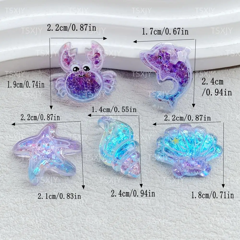 10pcs Resin Cute cartoonBlue Ocean Crab/Dolphin/Starfish/Shell Flatback Rhinestone Figurines DIY Wedding Scrapbook Decor Crafts
