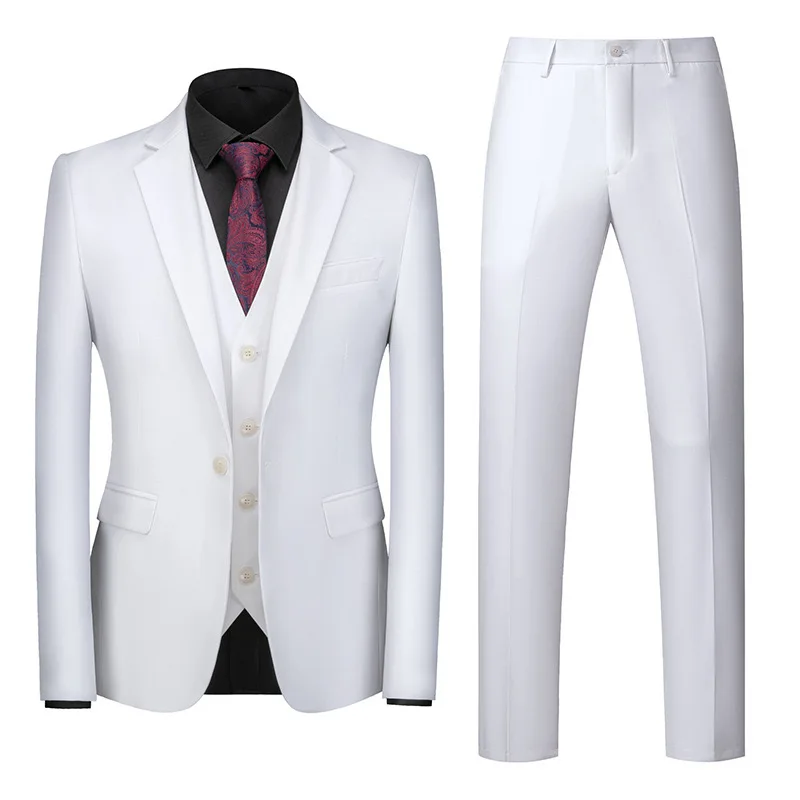 Elegant full suit M-6XL(Jacket+Vest+Pants)High-end Brand Formal Business Mens Suit 3-piece Groom Wedding Dress Solid Color Suit