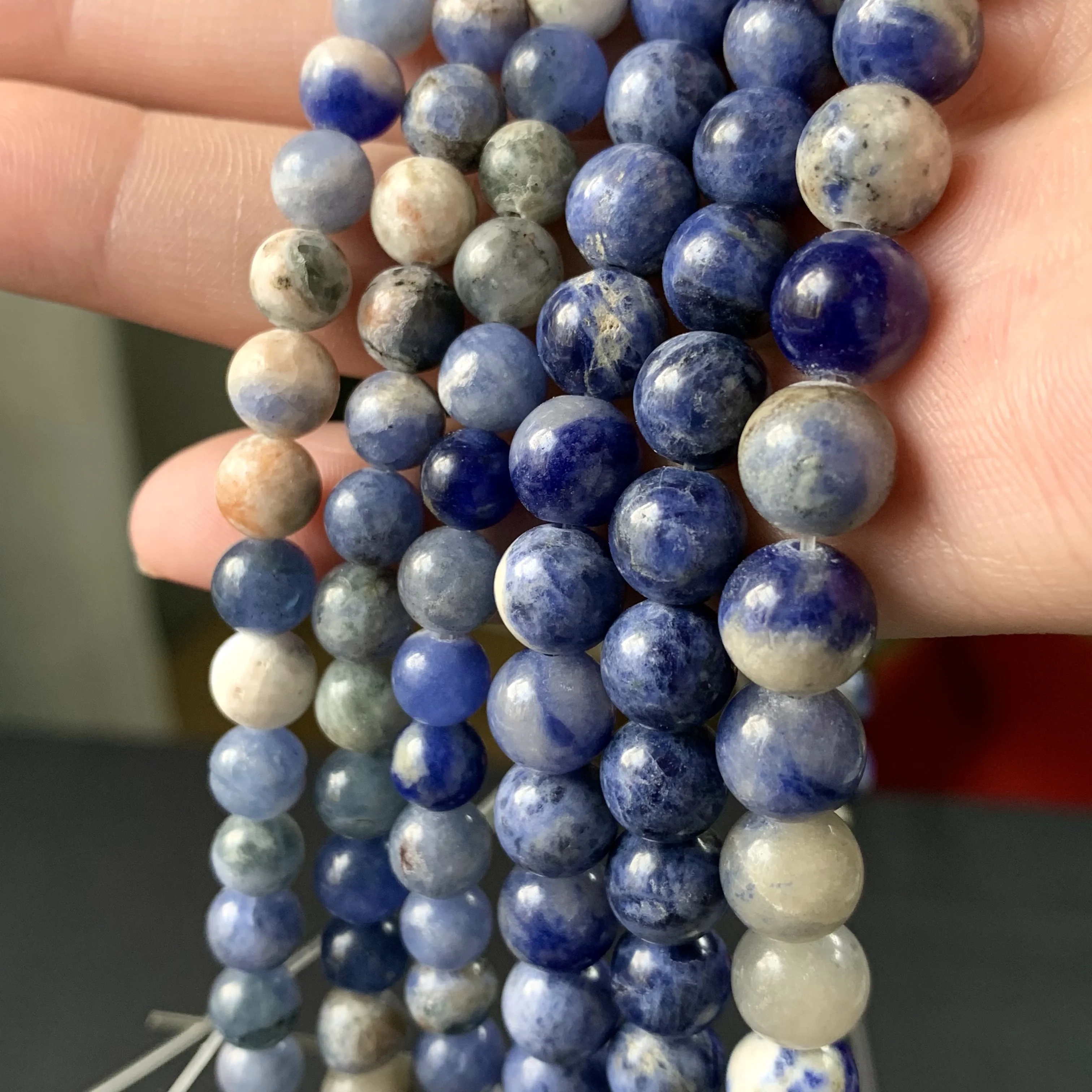 Manik-manik Sodalite alami helai bulat longgar manik-manik pemisah untuk membuat perhiasan DIY gelang pesona anting aksesoris 6MM 8MM