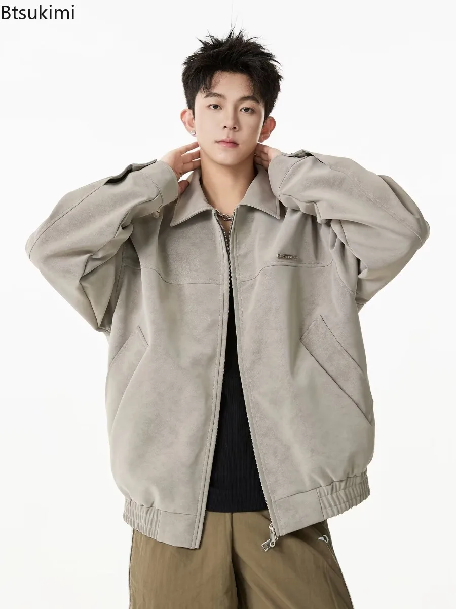 

New Spring Autumn Men's Fashion All-match Cargo Jackets Loose Casual Lapel Collar Zipper Coats American Style Retro Men Jackets