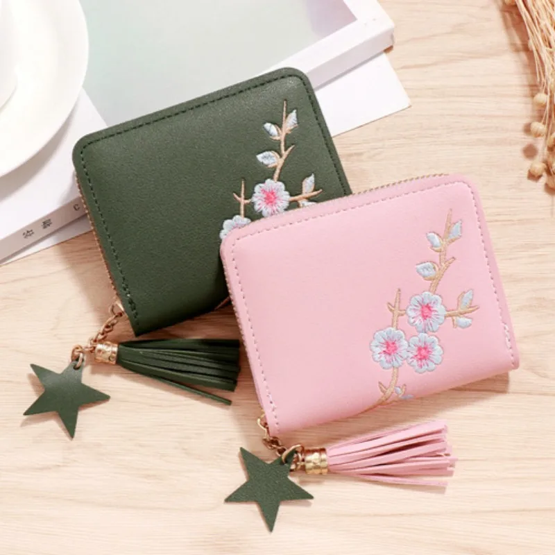 Plum Embroidered Wallet Chinese Style Women Short Zipper Lady Small Clutch Card Holder Female Coin Purse Wallet Monedero Mujer