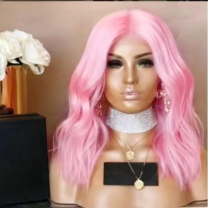 Pink Wig Short Bob Wig Loose Deep Wave Lace Front Wig 12Inch 13X4 HD Synthetic Free Part Glueless Heat Resistant Daily Cosplay