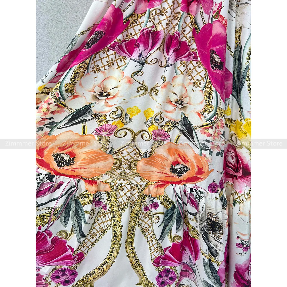 Australian niche lady V-neck printed ethnic style holiday bat sleeve sunscreen diamond dress