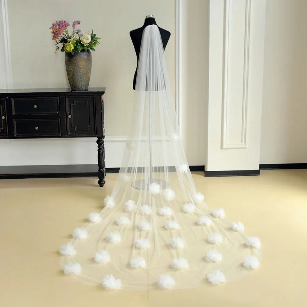 

Fairy 3D Flower Bridal Veil Cathedral Veil with Comb Wedding Veil for Wedding Dresses Wedding Accessories фата для невестыa