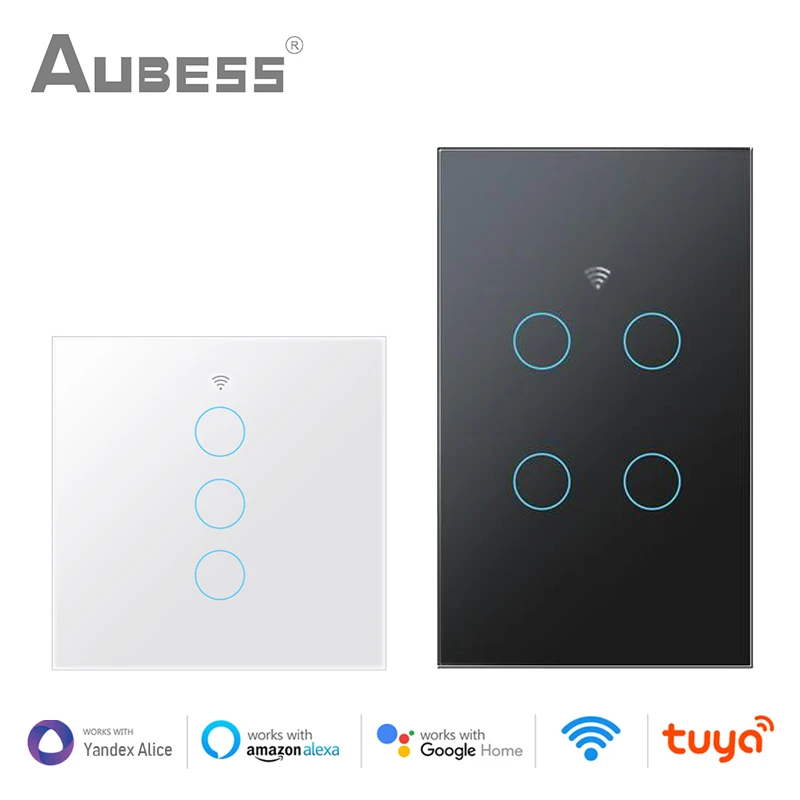 Tuya WiFi Smart Switch Glass Screen Touch Panel EU US 1/2/3/4 Gang Light Switches Smart Home Via Smart Life Alexa Google Home