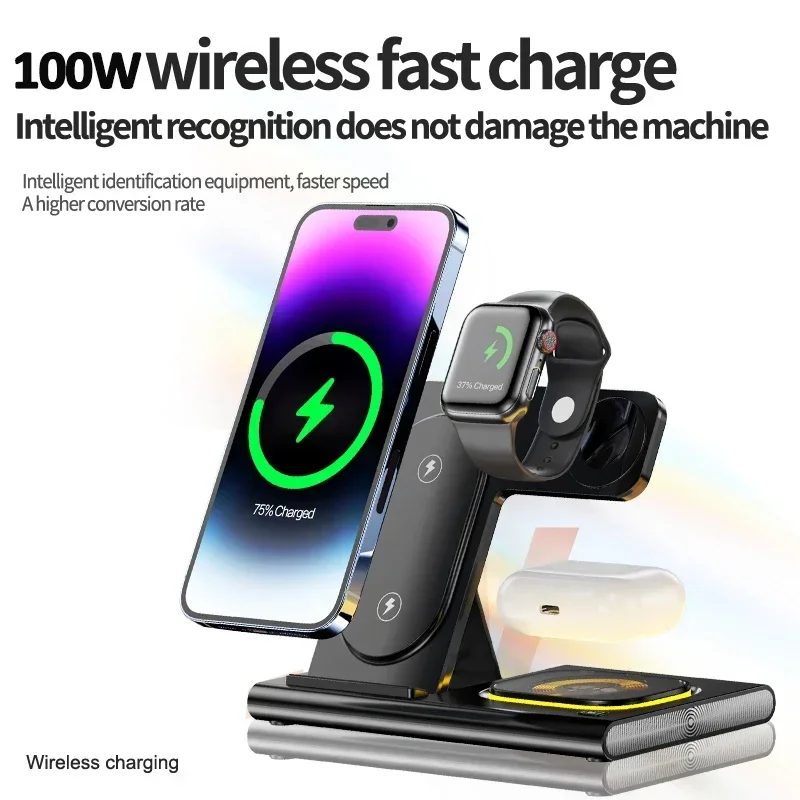 3 in 1 30W Foldable Fast Charging Dock Station For iPhone 15 14 13 12 Pro Max Apple Watch 8 7 6 Airpods Watch Wireless Charger