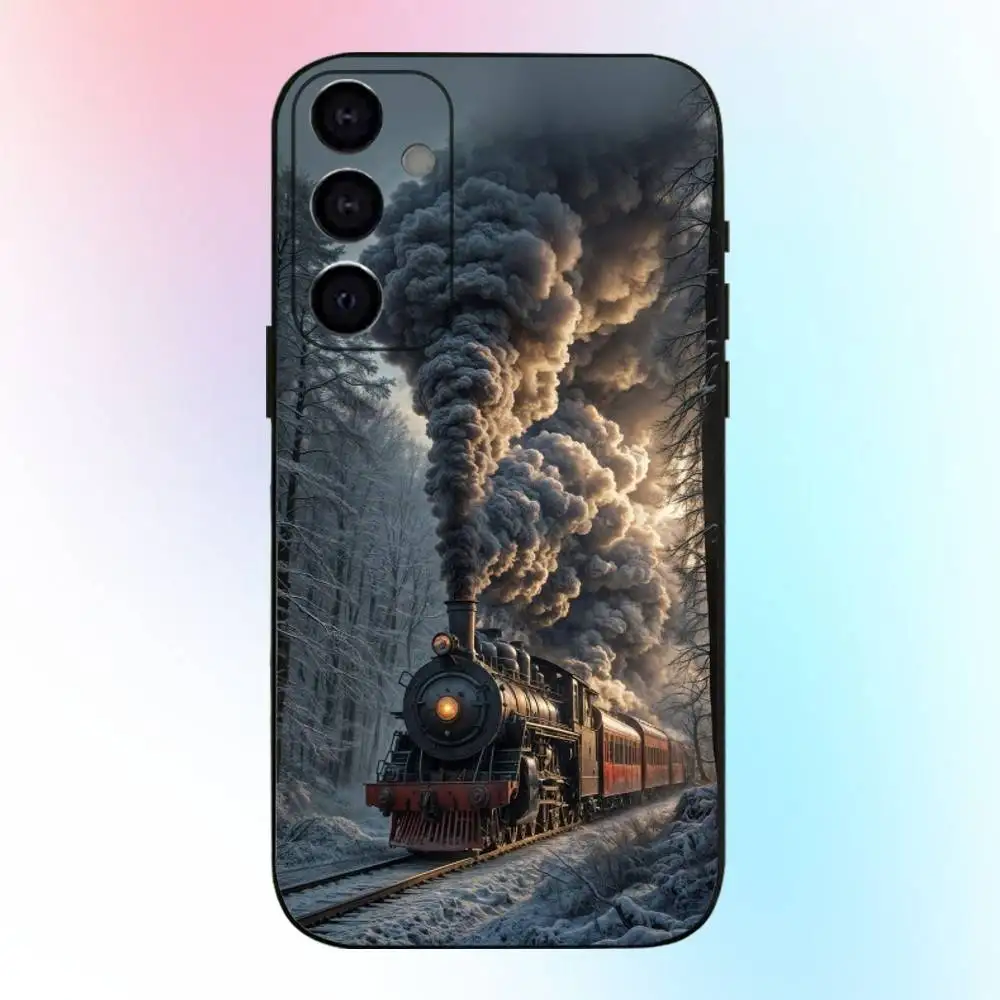 حافظة هاتف كلاسيكية على شكل قطار بخاري لهاتف سامسونج جالاكسي A73، A72، A71، A70، A53، A52، A51، غطاء أسود ناعم آخر #6