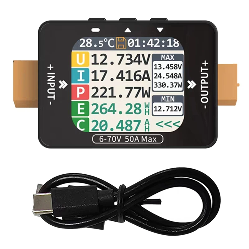 SHGO-New XT60-C2 6-70V 50A Power Meter Instrument Bidirectional Capacity, Voltage and Current Measurement for Aircraft Models