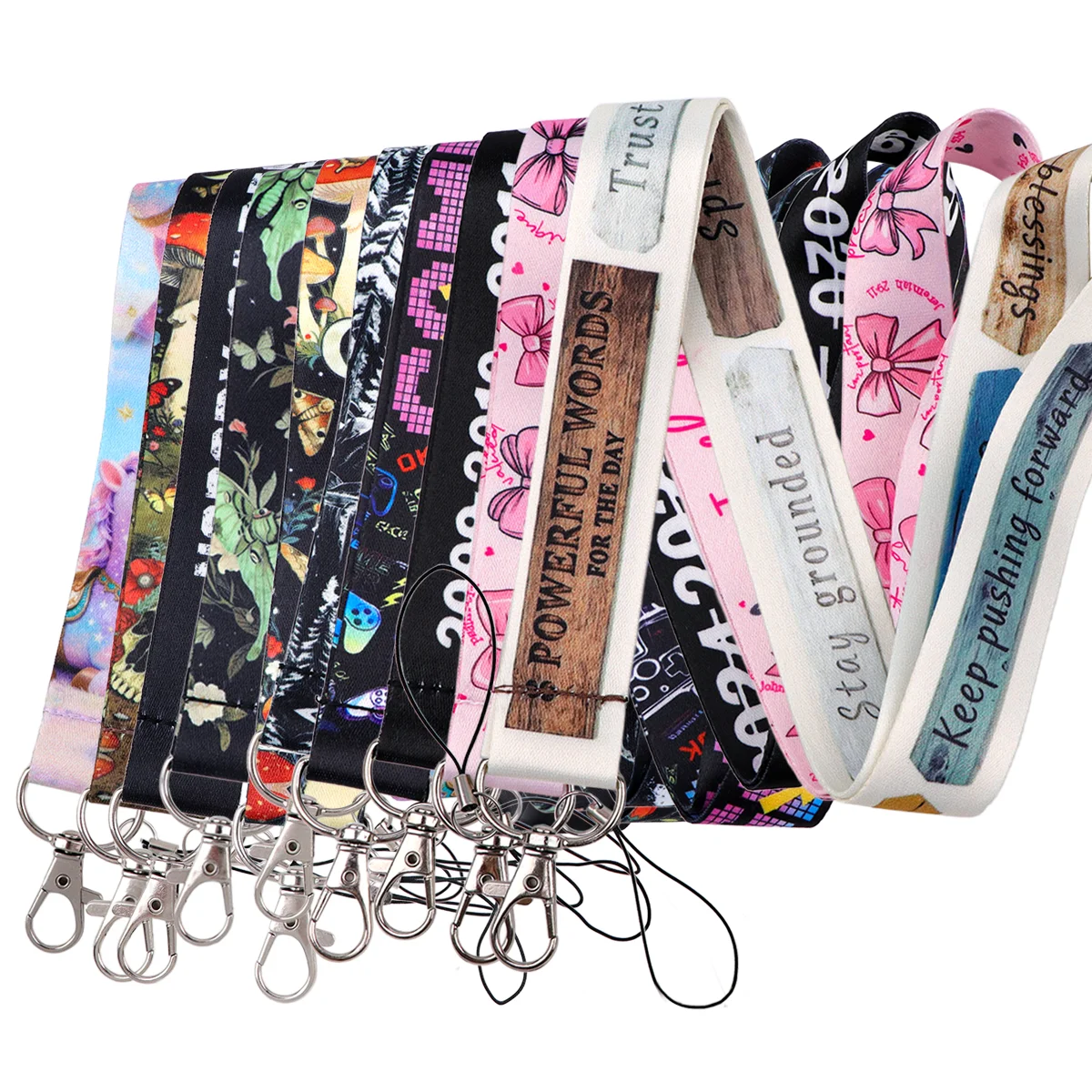 Inspirational Quote Strap Keychain Pink Bow Lanyard For Cars Motorcycles Key Anti-Lost Rope Fahion Accessories Gift for Friend