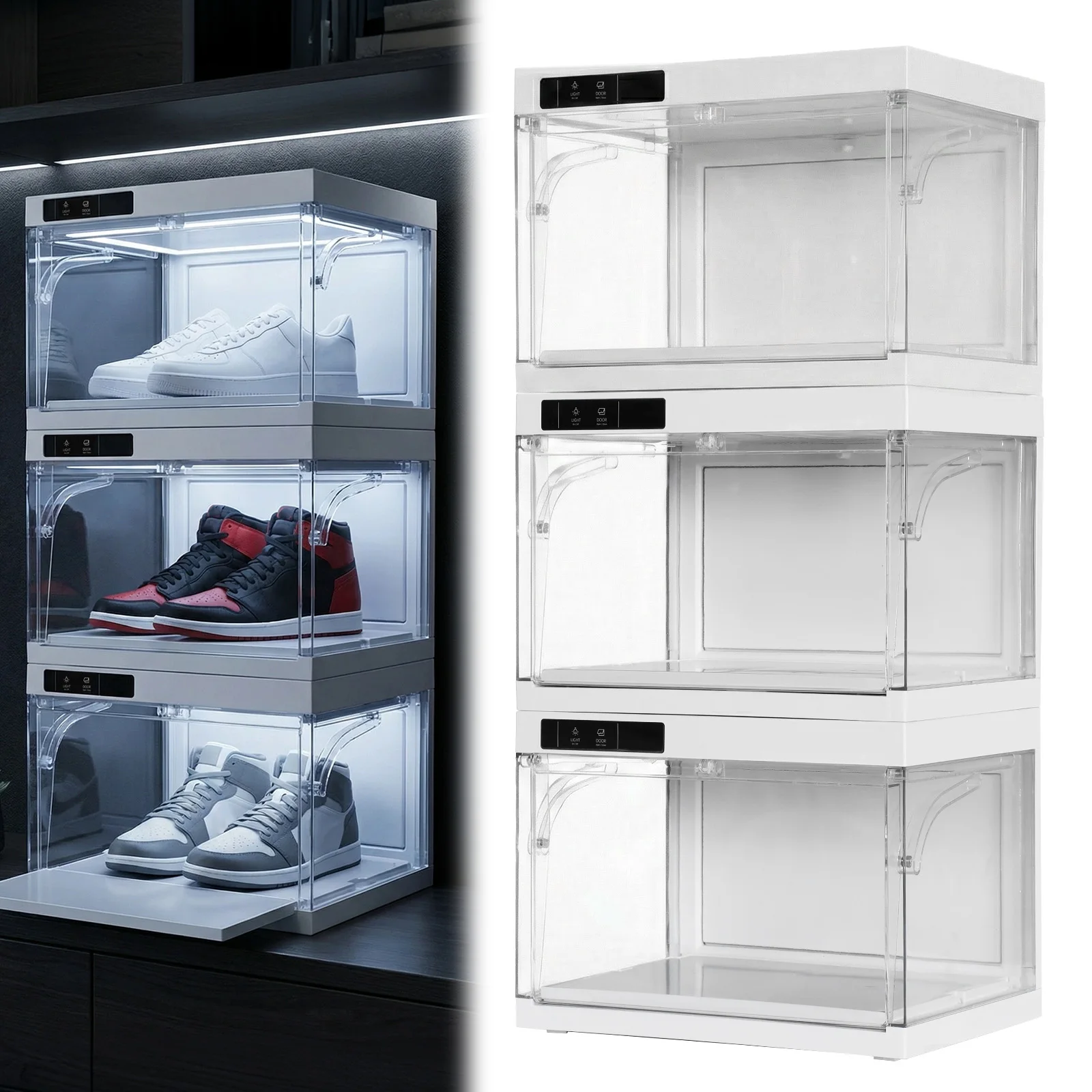 

Smart Shoe Display Box Collectibles Showcase with Led Lights Remote Control for Sneakerhead