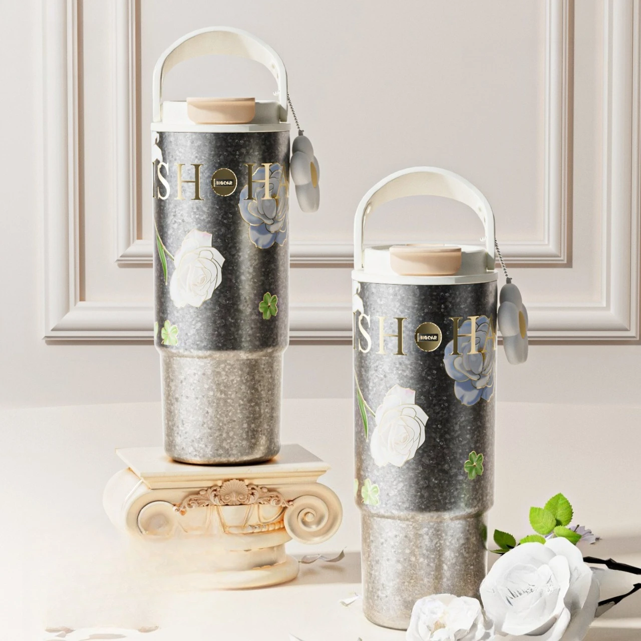 

880ml Pure Titanium Tumbler with Straw,Giant Ice Retention Cup Leakproof Portable,Stylish Car Mug Gift for Women&Men
