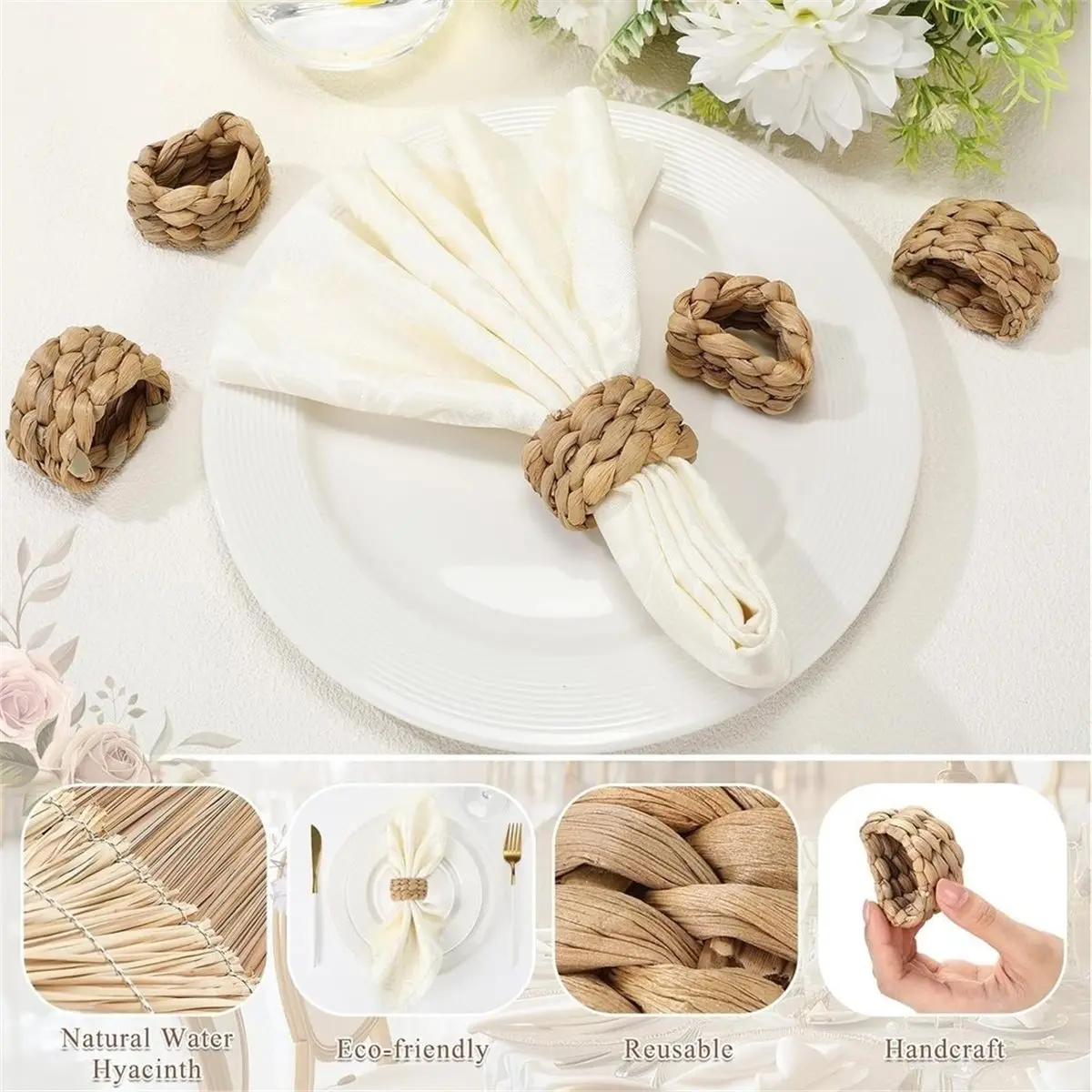 12 Pcs Woven Napkin Rings Farmhouse Rustic Boho Napkins Ring for Farmhouse Table Decor Harvest Banquet