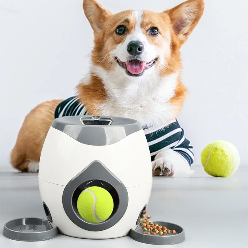 Dog Pet Toys 2 In 1 Tennis Launcher Automatic Dog Ball Pet Ball Throwing Machine with Dog Feeder Interactive Pet Ball Launcher