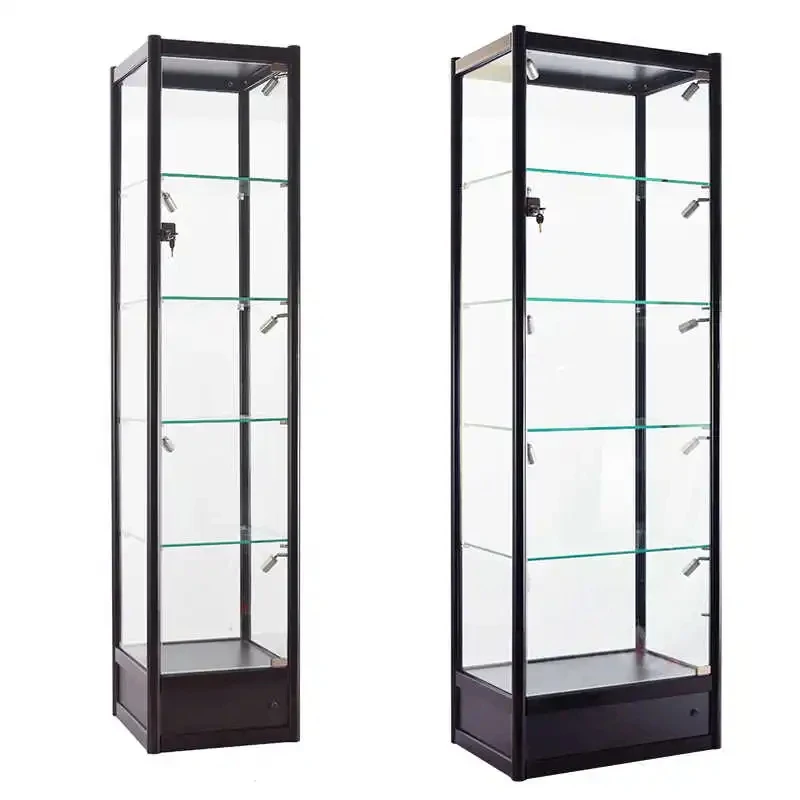custom.Commercial Jewelry Display Showcase Dustproof Shelf Full View Glass Cabinet Aluminium Framed Upright Glass Sho