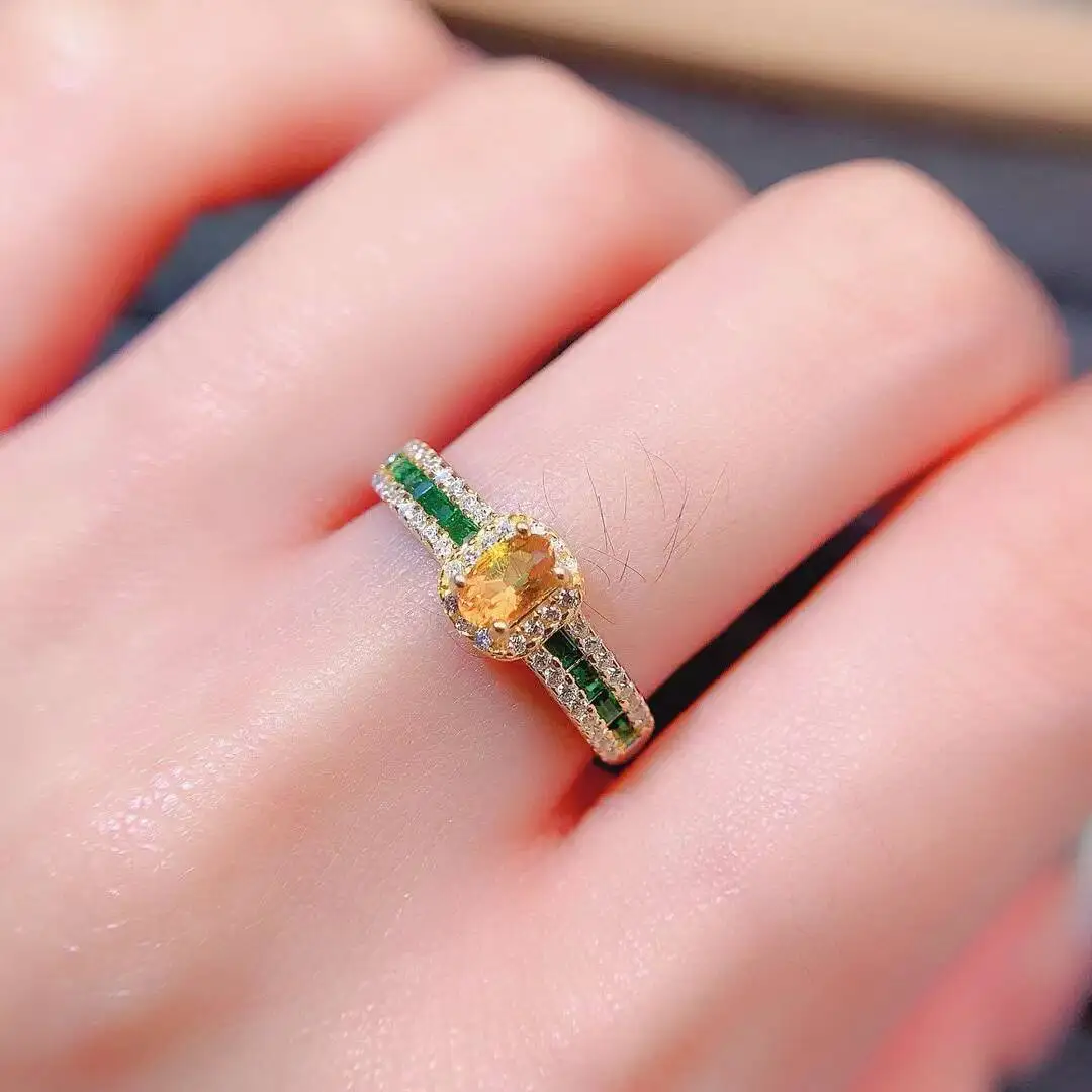 

KJJEAXCMY New Jewelry Natural Women's Yellow Crystal Ring 925 silver inlay Colorful and splendid High clarity supports detection