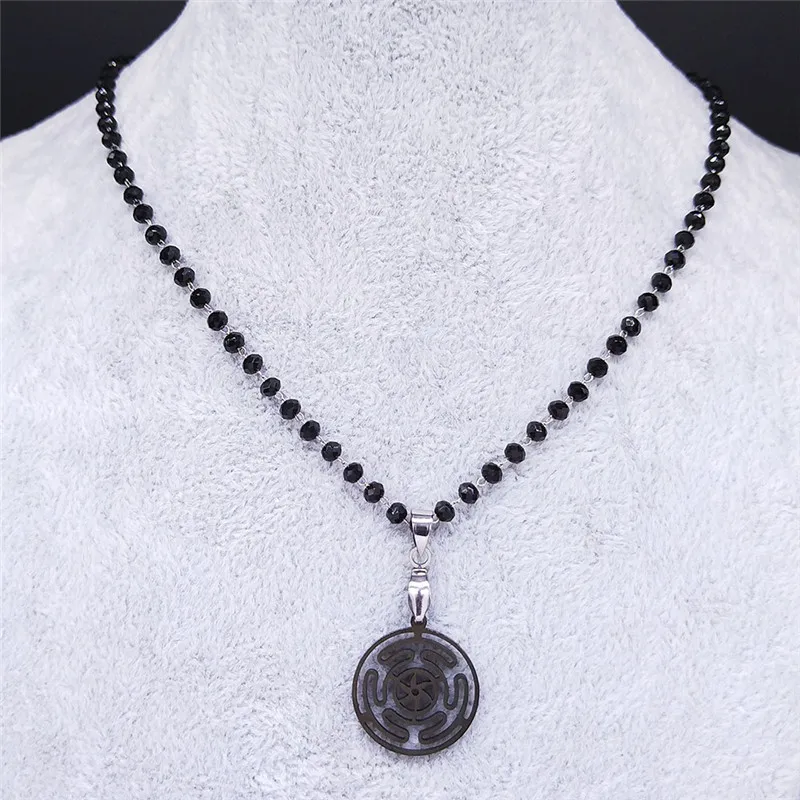 Hekate Wheel Stainless Steel Charm Necklace Women Strophalos Hecate Magic Symbol Logo Charm PIN colier femme Jewelry N1725S02