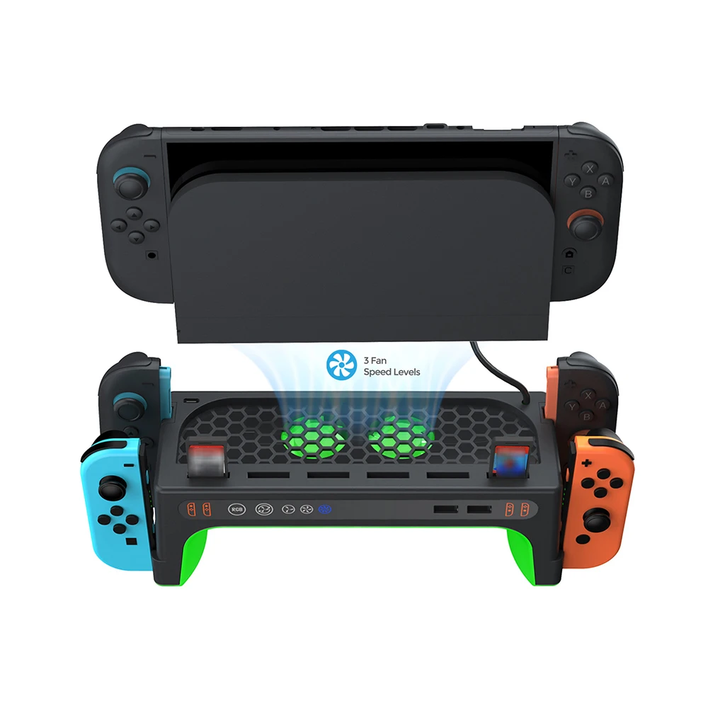 

Многофункциональная зарядная станция для Switch/Switch 2 с быстрой зарядкой PD, 3-скоростными вентиляторами, регулируемой RGB-подсветкой и хранилищем для 6 игровых карт