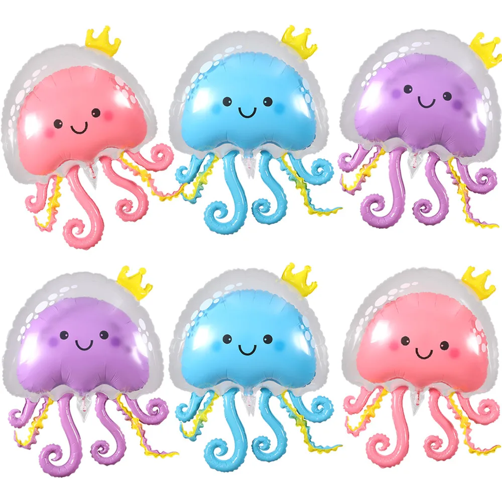 

3pcs Cartoon Jellyfish Sea Balloon Cute Double Layer Crown Jellyfish Foil Balloons Ocean Theme Birthday Party Baby Shower Decor