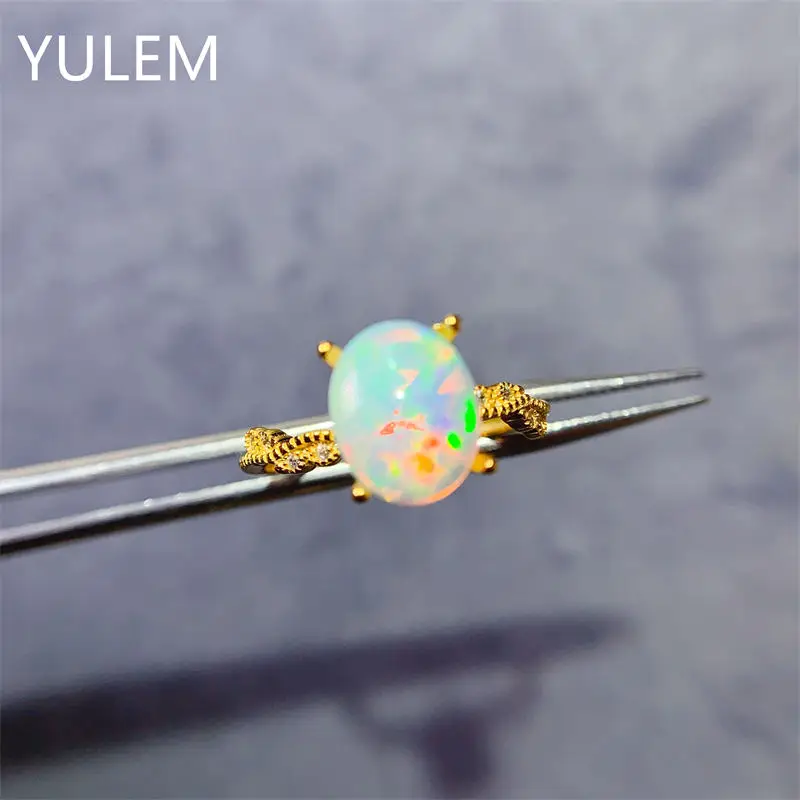 

Natural Oval 8*10mm Opal Women's Ring Colorful October Birthstones 925 Sterling Silver Fine Jewelry for Engagement Gifts