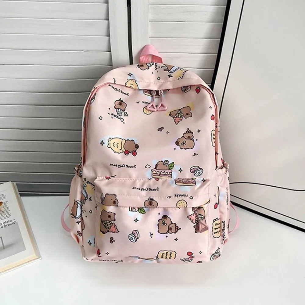 Nylon Capybara Backpack Lightweight Multi Functional Cartoon Animal Daypack Adjustable Straps Wide Straps
