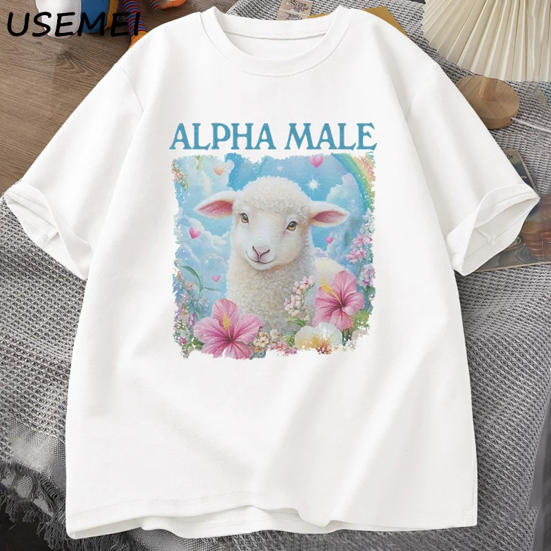 Alpha Male T Shirt Casual Cotton Meme T-shirt Silly Weird Goat Graphic Tee Fashion Short Sleeve O Neck Printed Tshirt Clothing