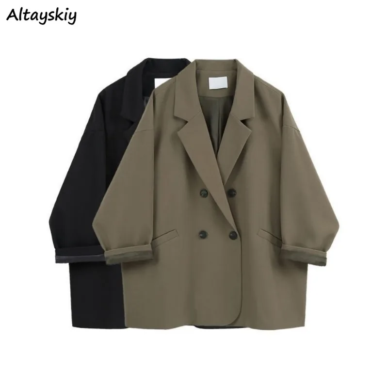 Nine Quarter Blazers for Women Young Girls Clothing Spring Autumn Korean Style Fashion Loose Notched Ins Solid Simple Soft Fit