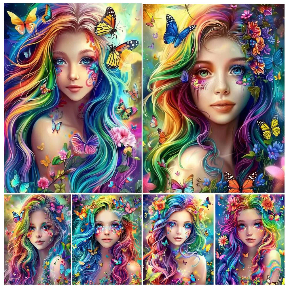 Acrylic Painting by Numbers Kit DIY Beautiful Elf Girl Artwork Canvas Art Hand Painting Home Personality Gift Decoration
