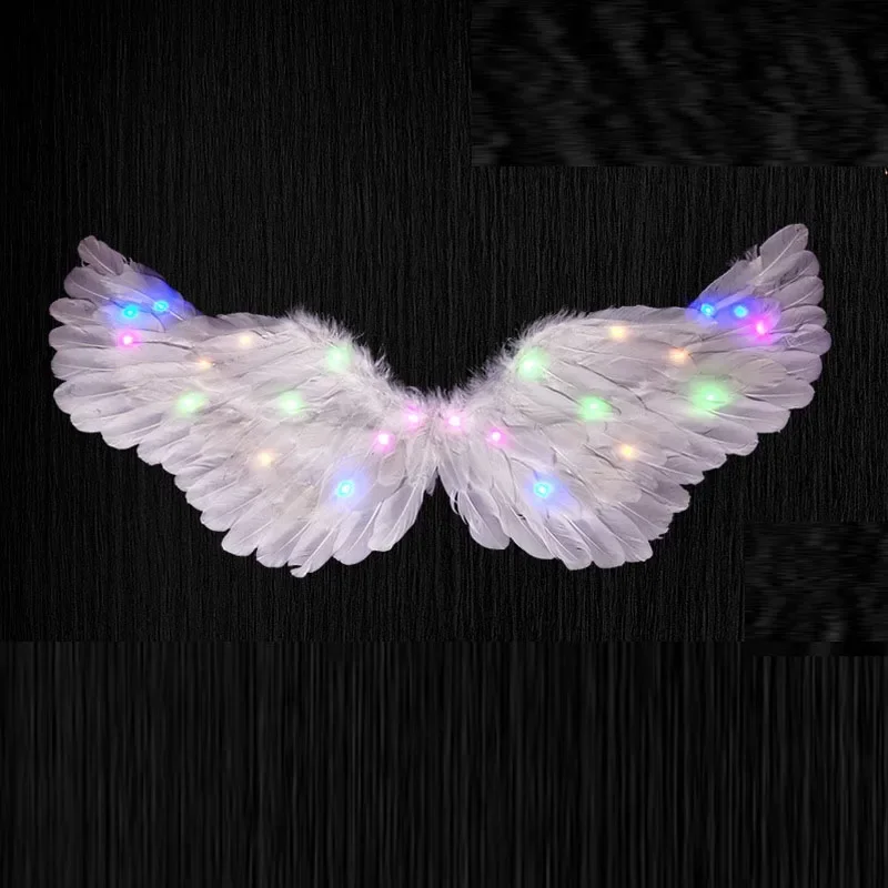 Women Girl LED Glow Light Up Angel Feather Wing Birthday Party Gift Cosplay Halo Props Wedding Wall Costumes Halloween Christmas