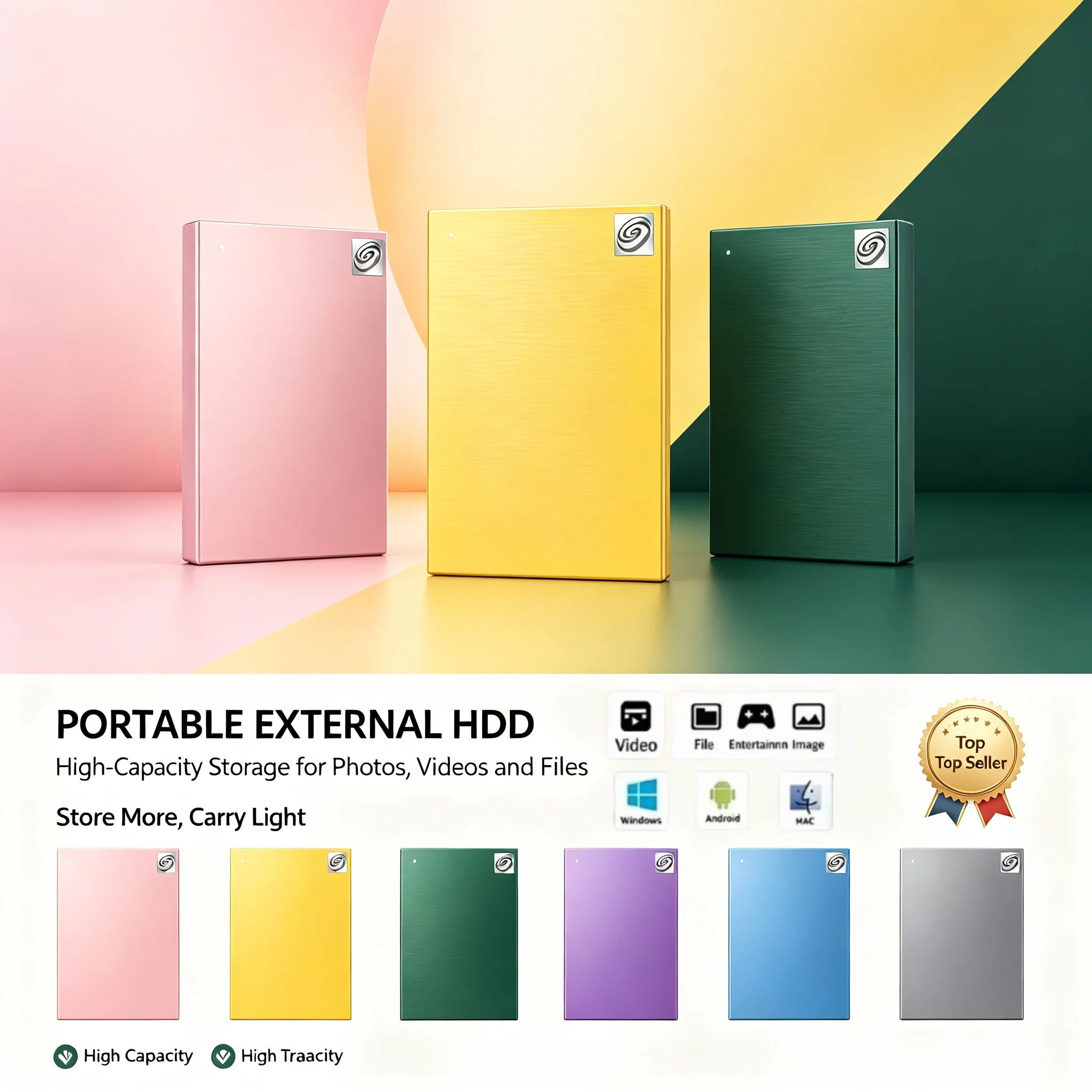 External Hard Disk Drive, 2.5-Inch, USB 3.0, 500GB/1TB/2TB/4TB, Large Capacity Portable HDD for Laptop/Office/Data Recovery.