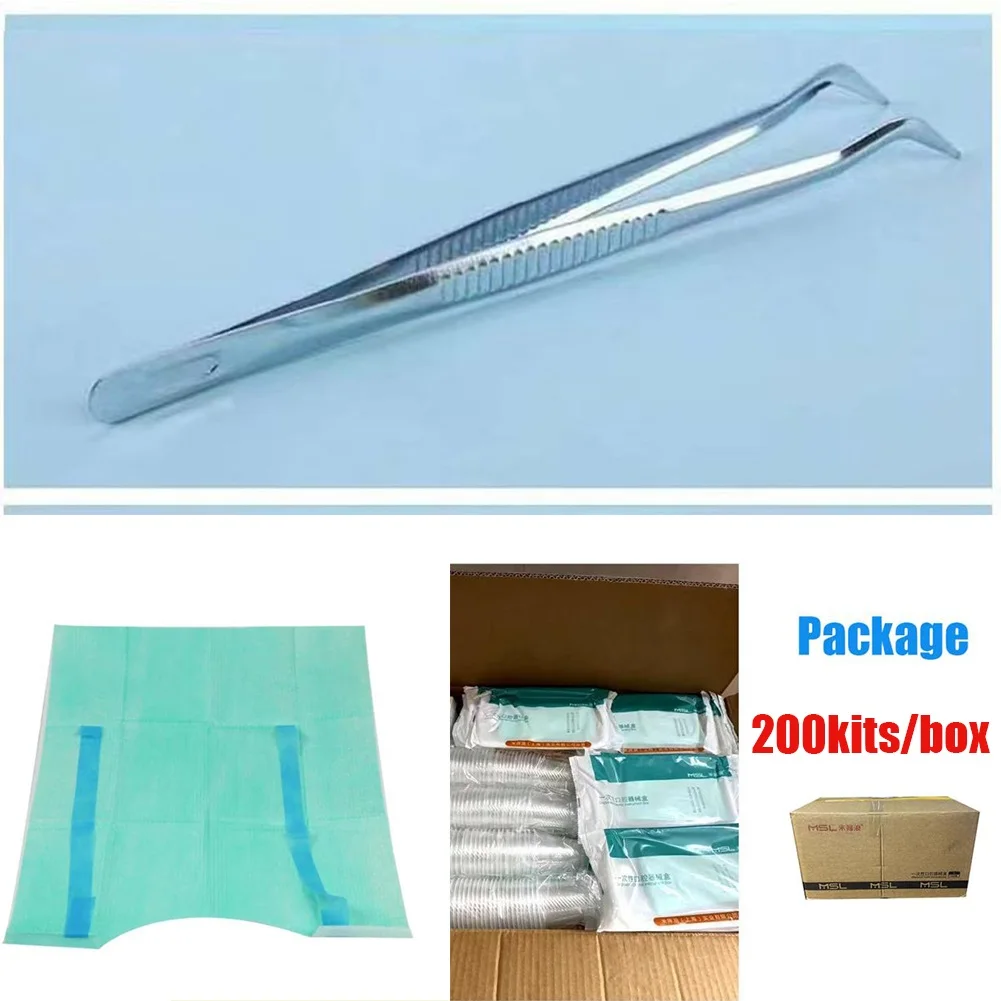 200Packs Single Use Disposable Dental Examination Kit Oral Care Tools including Probe Tweezer Mirror Cotton Bib for Treatment