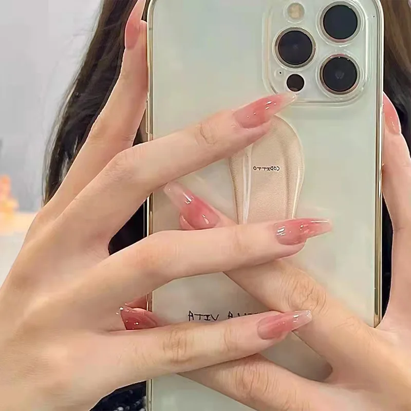 

24pcs Blush Soft Minimalist Style French Press-On Nails – Long Square Shape False Nails With Wearing Tools