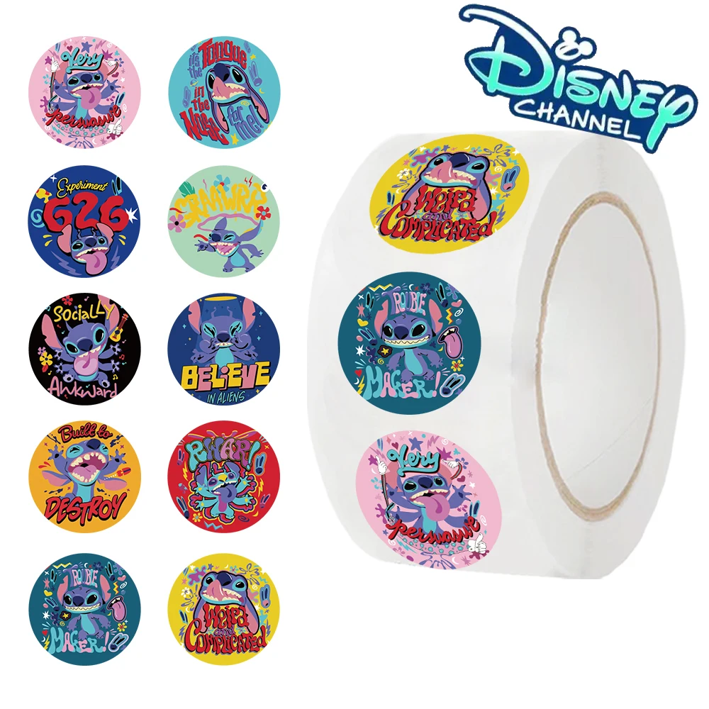 500 قطعة من ملصقات ديزني ستيتش رول للمذكرات والكمبيوتر المحمول والأمتعة ولوح التزلج وملصقات كرتونية لتزيين الهدايا الكلاسيكية الممتعة