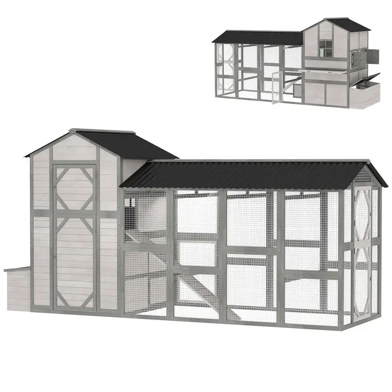 

PawHut 147" Extra Wooden Large Chicken Coop with Run for 8–10 Hens, Predator-Proof Mesh, Gray