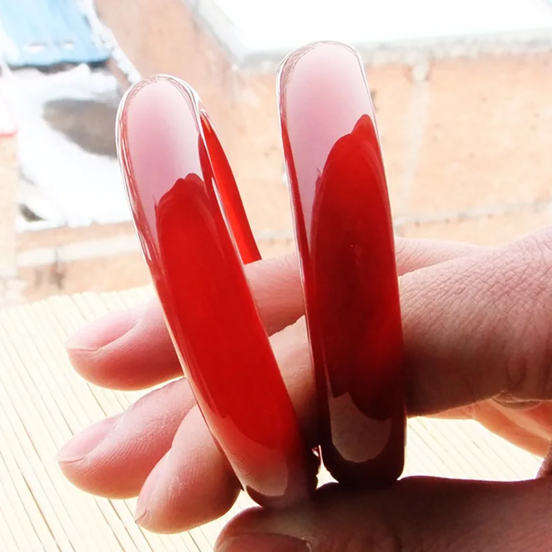 

Brazilian Red Agate Bracelet High Quality Big Red Jade Chalcedony Chinese Red Jade Bangle Wealth Meaning Gift for Friend Jewelry