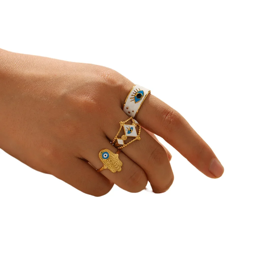 PRISCA | Women Evil Eye Open Rings 2024.Stainless Steel Dripping Finger Jewelry.18k Gold Document. Lucky Gifts.Fashion 2024