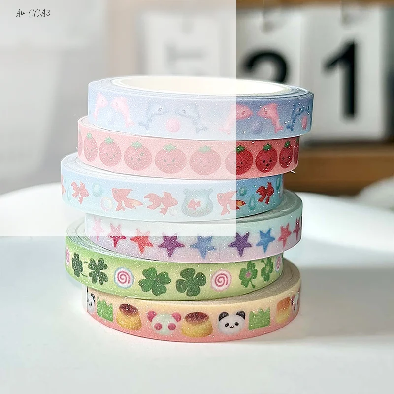 2Pcs Cute Waterproof Tape Kawaii Four-leaf Clover Masking Tape With Sand-Coated Shimmer Film DIY Diary Album Decoration Stickers