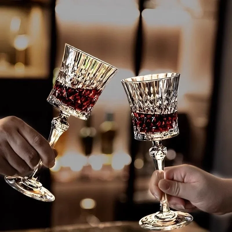 270ml Light Luxury Relief Star Shine Tall Cup Transparent Glass for Home Use Wine Weijishi Glass Bar Party Drinking Set
